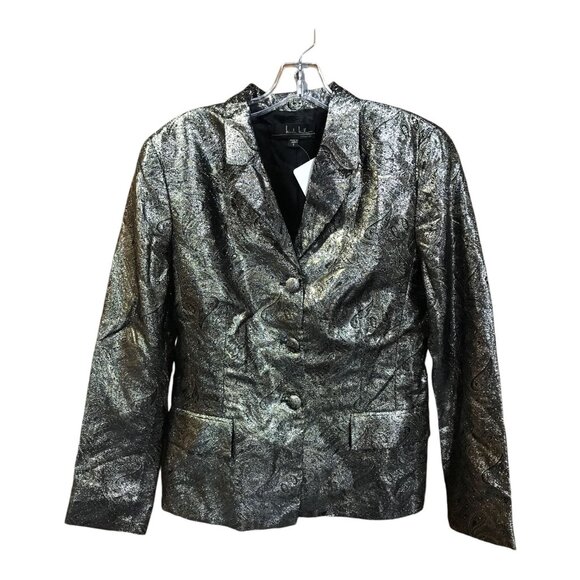 Nicole Miller Gray with Gold Silver Foil Overlay Blazer & Pants - New with Tags‎ - Picture 2 of 9